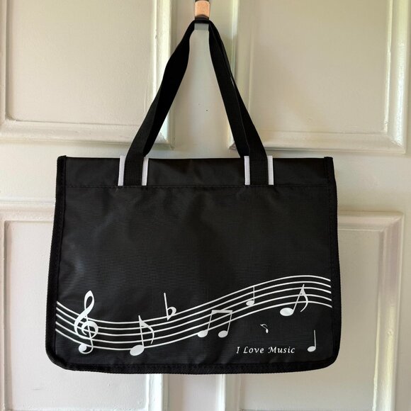 Music Tote Bag 15x11x5 I Love Music Notes Waterproof Clef Zipper Nylon Durable - Picture 1 of 12